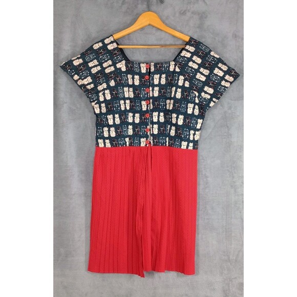 Retro Pin Up Style Dress Asian Cats Polka Dot Top Shirt Layering Unique Funky - Picture 6 of 11